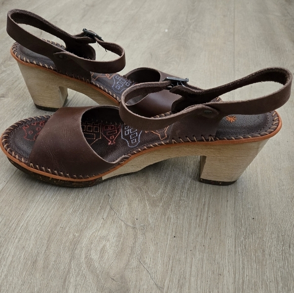 THE ART COMPANY Open Toe Wood Heeled Sandal Brown Leather Women's EU 41 - Picture 8 of 11